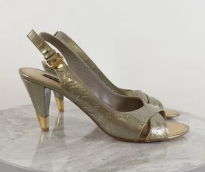 Louis Vuitton Monogram Green Olive Patent Leather Vernis Heels Sandals Size 41 - Picture 1 of 14