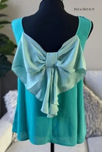 New Womens MINT AQUA BOW BACK GEORGETTE CHIFFON SHIRT BLOUSE TANK TOP S M L - Picture 1 of 4