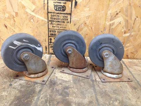 Set of 3 Vintage Bassick Swivel Casters 6" x 2" Steampunk Rustic Industrial Cover
