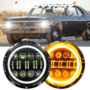 Pair 7" Inch Round LED Headlights Hi/Lo Beam  fit Chevy II/Nova 1969-1979 - Picture 1 of 14