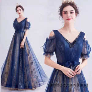Luxury Womens Gold Embroidery Sequin Flowers Tulle Evening Dresses Prom Gown New - Picture 1 of 27