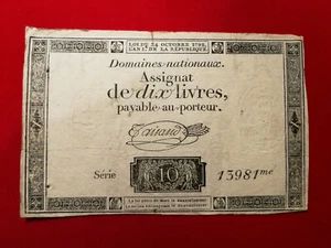 ASSIGNAT de DIX 10 LIVRES / Loi du 24 octobre 1792 / Série 13981 / signé Taisaud - Imagen 1 de 2