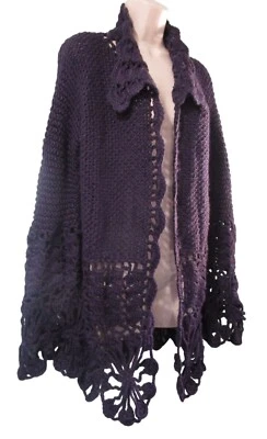 Cárdigan tejido ganchillo púrpura espejo vintage frente abierto dobladillo festoneado mediano Foto 1 de 4