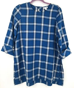 J Jill Boxy Tunika Top Shirt Bluse XS blau weiß kariert Oversize Fit Pullover - Bild 1 von 9