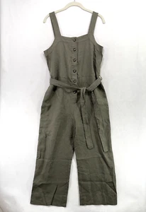 Everlane Jumpsuit Women 6 Green 100% Linen Picnic Wide Leg Cropped Minimalist - Picture 1 of 14
