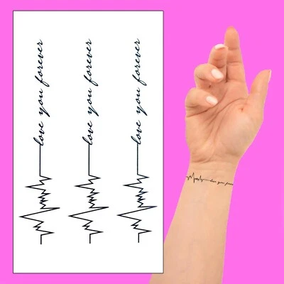 DELUSION TATTOOS Tatuaggio temporaneo ECG Love You Forever - Polso impermeabile nero