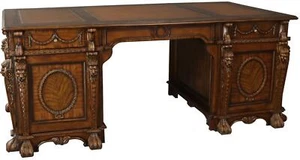 Desk, Partners Desk, Decorative English Tudor Style - Picture 1 of 12