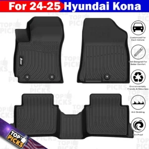 Fits 24-25 Hyundai Kona BLACK All Weather Waterproof Front & Rear Floor Mats - Picture 1 of 7