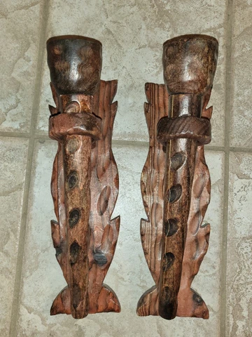 Vintage Pair Of Hand Carved Spanish Wall Sconce Torch Candle Holder's Cover