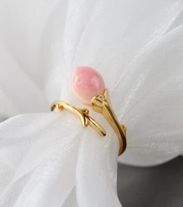 B06 Ring Knospe mit rosa Königs-Muschel vergoldetes Silber 925 größenverstellbar - Bild 1 von 11