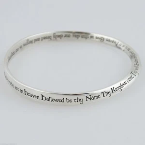 The Lord's Prayer Mobius Bangle Bracelet - 925 Sterling Silver - Bible Cross - Picture 1 of 9