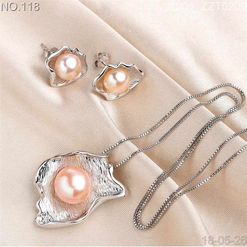 Increíble conjunto de pendientes de collar de perlas rosas 100 % genuinas de plata de ley 925  Foto 1 de 1