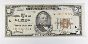 1929 $50 San Francisco CA US National Currency Brown Seal *7932 - Picture 1 of 3