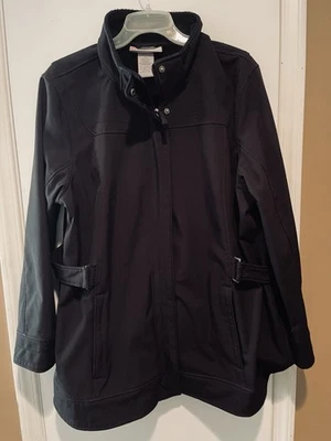 Free Country 女式黑色外套加大码 XXL 2X 20/22 可拆卸连帽拉链按扣 — 第 1/4 张图片