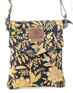 Bolso Bandolera Myra Bag 13681 SUNLIT GROVE Floral Lona En Dorado Negro - Imagen 1 de 4