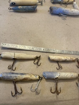 4 件复古 Atom 条纹低音塞白色蓝色状况不佳但可钓鱼潜水员流行 — 第 1/4 张图片