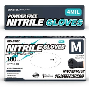 Black Nitrile Exam Gloves, 4.0 Mil, 100 Pcs Disposable Gloves Powder-Free Lat... - Picture 1 of 7