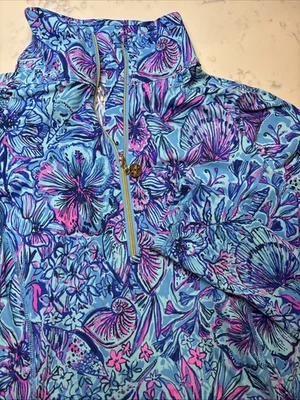 Lilly Pulitzer Luxletic Justine 1/2 Zip Pullover Breakwater Blue Shells Bells SM - Image 1 of 4