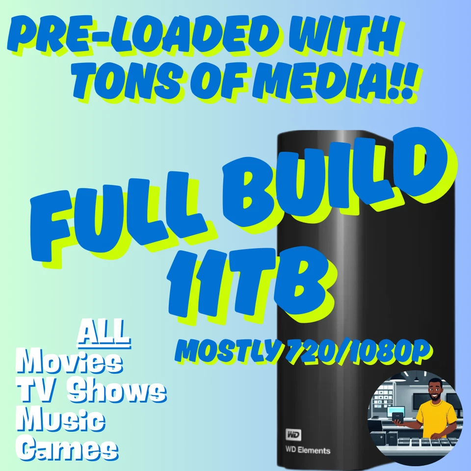 PRE-LOADED WITH11TBs OF MY MEDIA - Western Digital Elements ,External HDD -  - Image 1 of 4