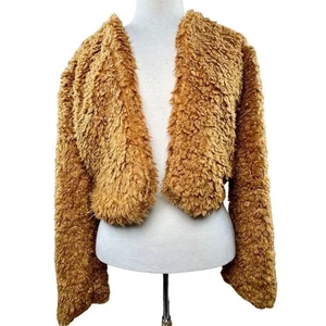 FAVLUX Damen braun Cropped Teddy Mantel Größe Large super weich Freizeit Herbst Jacke - Bild 1 von 10