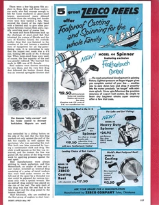 Vintage 1957 ZEBCO Spincast Fishing Reels: Models 44, 33, 55, 22, 11 Original AD - Picture 1 of 1