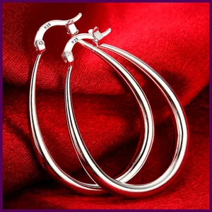 925 Sterling Silver 41MM Smooth Circle Big Hoop Earrings For Women Fashion Party - Picture 1 of 24