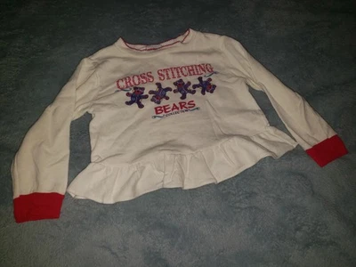 Vtg Okie Dokie Girl's Babydoll 4T White Long Sleeve Shirt Cross Stitching Bears - Image 1 of 4