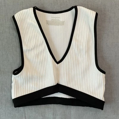 Bralette acanalado No Boundaries blanco negro nailon/spandex talla pequeña Foto 1 de 4