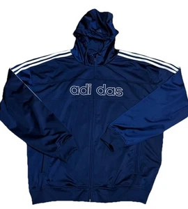 Felpa con cappuccio e zip intera vintage Y2K 2002 Adidas uomo XL blu navy - Foto 1 di 8