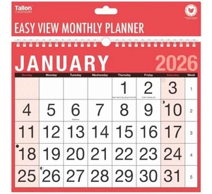 2026 A4 CALENDAR - EASY VIEW WALL CALENDAR - LARGE PRINT - SPIRAL BOUND - Picture 1 of 1