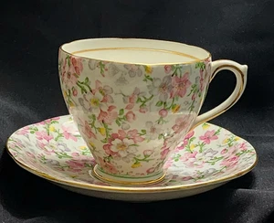 Royal Standard Teacup and Saucer Pink Floral Chintz May Medley Bone China - Picture 1 of 9
