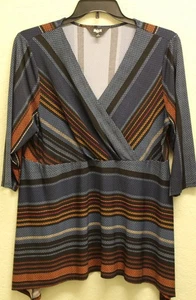 Slim Factor Women's Top Plus Size 1X Blue Black Orange Striped - Picture 1 of 8