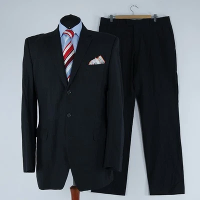 Terno de lã italiano masculino 42L tamanho EUA W38 L34 PARK AVENUE cinza 2 peças - Imagem 1 de 4