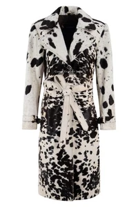 Damen Trenchcoat Haare auf Rindsleder Reverskragen Knielang Mantel Jacke - Bild 1 von 6