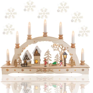 CHRISTMAS WOODEN CANDLE BRIDGE 18 LED WARM WHITE LIGHT WINDOW DECORATION GIFT - Picture 1 of 6