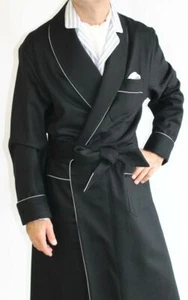 Mens Long Black Velvet Smoking Jacket Robe de Chambre Evening Party Blazer Coat - Picture 1 of 4