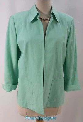 Jaqueta CWC Coldwater Creek casaco leve terno blazer seda linho aberto aqua TAM P NOVA - Imagem 1 de 4
