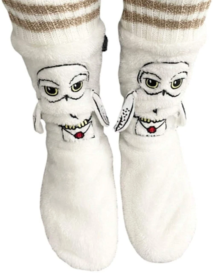 Harry Potter Hedwig Owl Fleece Winter Novelty Socks Cozy Fluffy Slipper Boots - Image 1 of 3