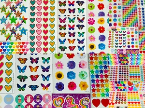 299 STICKER BULK Happy Scrapbooking Girl Power Flowers Hearts Smiley Faces Stars - Picture 1 of 24