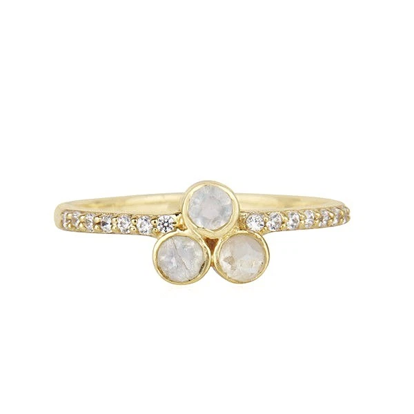 Anillo de compromiso trío piedras lunares plata de ley 925 anillo de tres piedras joyería Foto 1 de 3