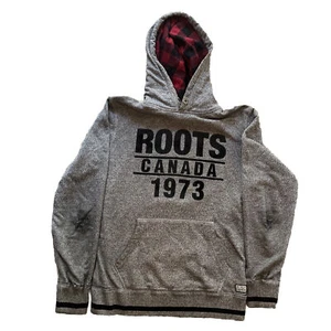 Roots Canada Athletics grauer Herrenpullover kariert Hoodie Sweatshirt kleines Känguru - Bild 1 von 17