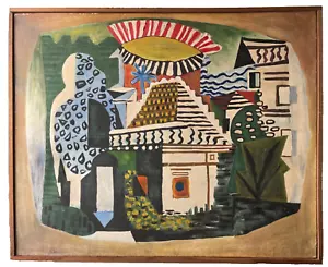 PABLO PICASSO LARGE CUBIST OIL ON CANVAS 1920'S - LANDSCAPE OF JUAN-LES-PINS - Picture 1 of 24