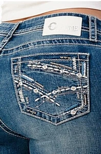 Charme by Grace in LA Jeans Women's Aztec Embroidered Bootcut Stretch Jeans - Picture 1 of 3