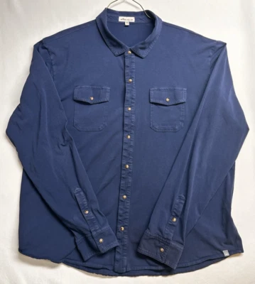 Peter Millar Pearl Snap Navy Lava Wash Jersey Long Sleeve Shirt Men's Size 2XL - Image 1 of 4