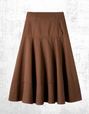 Ex ME+EM Women’s Linen-blend A-line Long Skirt in Faded Tobacco (A Bit Defect) - Image 1 of 4