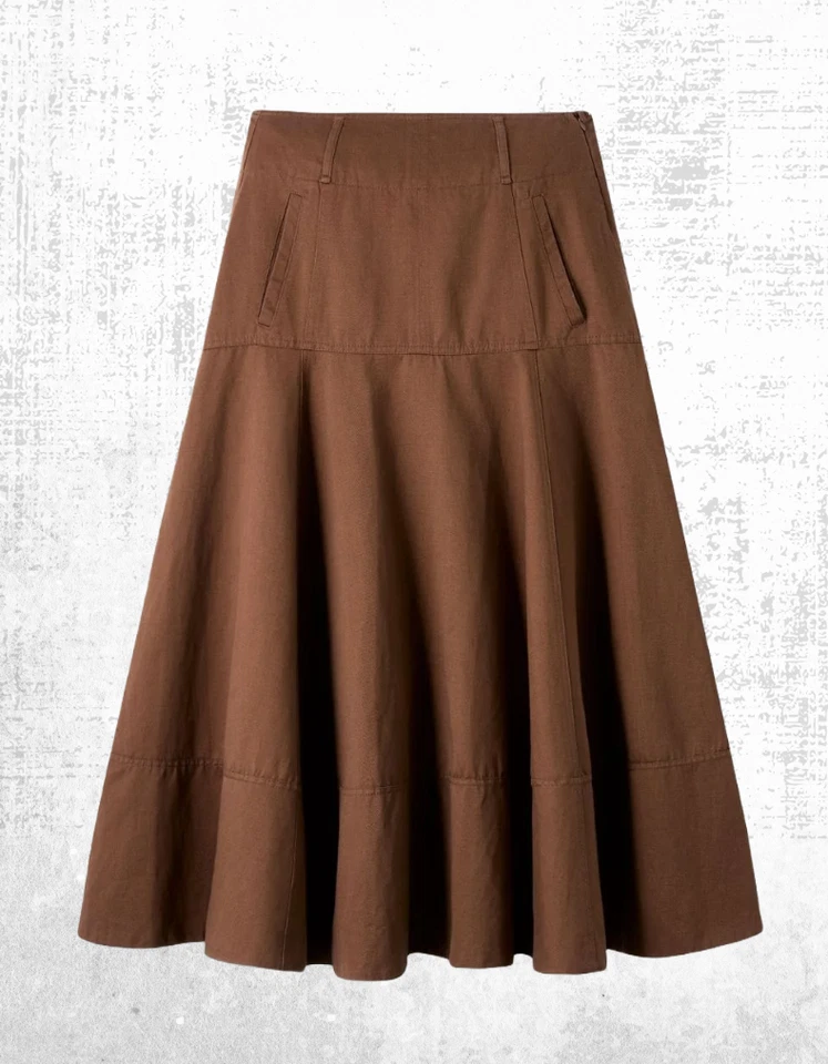 Ex ME+EM Women’s Linen-blend A-line Long Skirt in Faded Tobacco (A Bit Defect) - Image 1 of 4