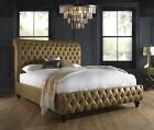 Gold Luxus Samt Textil England Bett Doppel Design Chesterfield 160x200cm Betten