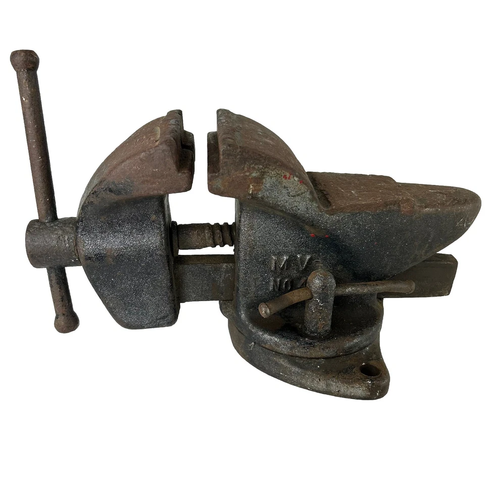 Cast Iron Vise 4" Steel Jaw MV #4 Anvil Back Swivel 6" Throat Bench Top - Image 1 of 4
