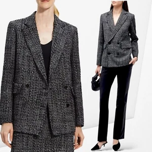 THEORY Wool Double Breasted Tweed Jacket Piazza Noelle Coat Gray Black Creative - Picture 1 of 15
