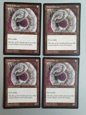 Coiled Tinviper x4 PLAYSET, MTG Tempest (1997) Common Artifact VNM  - Image 1 of 2